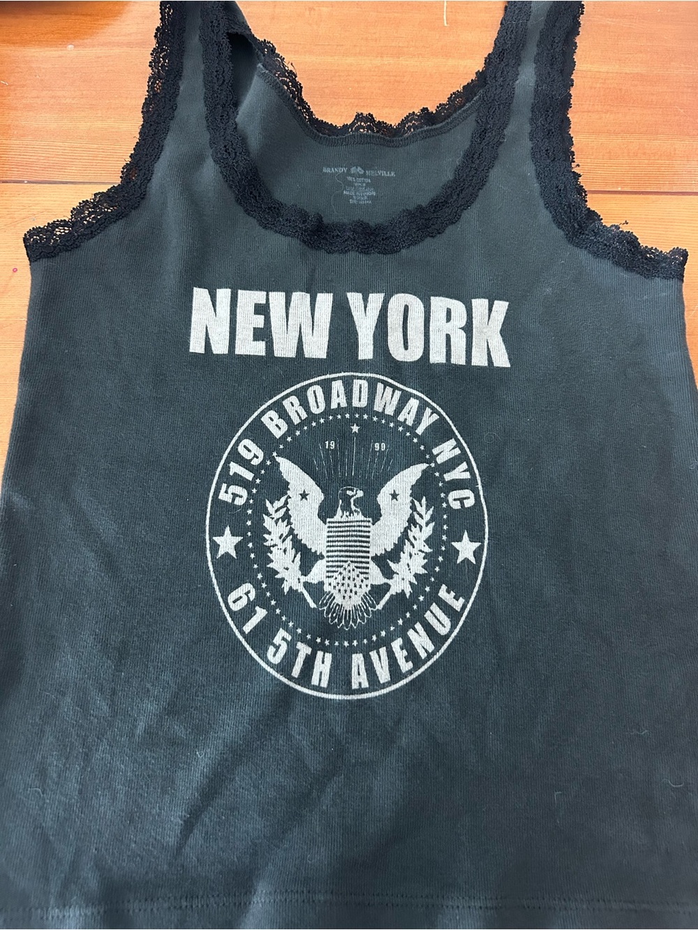 Brandy Melville Black New York Graphic Lace-Trim Crop Tank